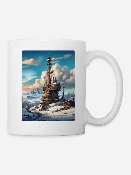 Steampunk Winterlandschaft mit Funkturm 1.11 - Tasse - Weiß