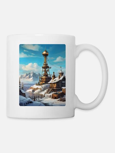 Steampunk Winterlandschaft mit Funkturm 1.7 - Tasse - Weiß