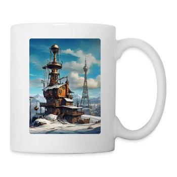 Paysage d’hiver steampunk avec tour radio 1.15 - Mug blanc - blanc - Droite