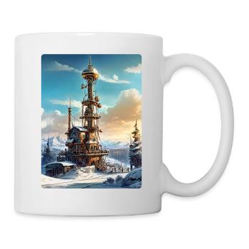 Paysage d’hiver steampunk avec tour radio 1.19 - Mug blanc - blanc - Droite