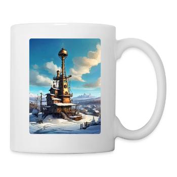 Paysage d’hiver steampunk avec tour radio 1.13 - Mug blanc - blanc - Droite