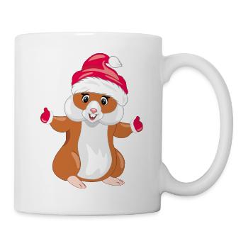Hamster drôle avec bonnet de Noël et mitaines - Mug blanc - blanc - Droite