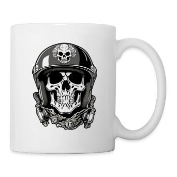 Totenkopf - Skelett - Totenkopf - Motorradhelm - Tasse - Weiß - Rechts