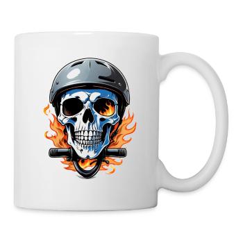 Motorrad im Retro-Stil - Totenkopf und Skelett - Tasse - Weiß - Rechts