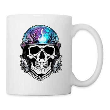 Motorrad im Retro-Stil - Totenkopf und Skelett - Tasse - Weiß - Rechts