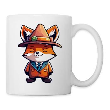 Süßer Fuchs Müllinspektor Kawaii Tier im Anzug - Tasse - Weiß - Rechts