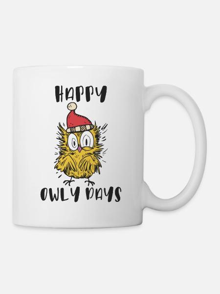 Lustige Nikolaus Eule, Happy Owly days - Tasse - Weiß