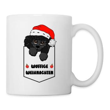 weihnachtliches Pudelmotiv - Taschenhocker Pudel - Tasse - Weiß - Rechts