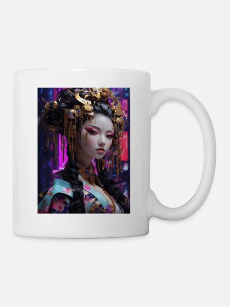 Neo-Geisha: Cyberpunk Anime Style - Mug blanc - blanc