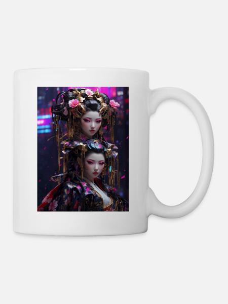 Neo-Geisha: Cyberpunk Anime Style - Mug blanc - blanc