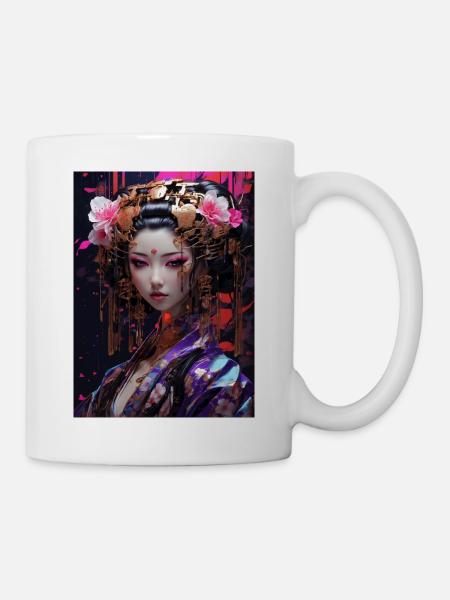 Neo-Geisha: Cyberpunk Anime Style - Mug blanc - blanc