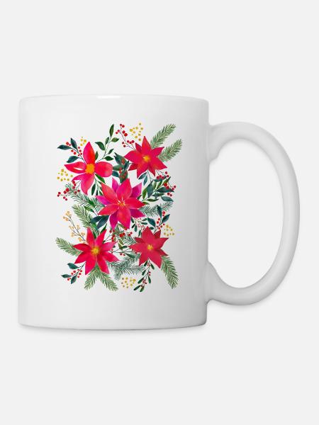 Festliches Weihnachtsterne Floral Bouquet Aquarell - Tasse - Weiß