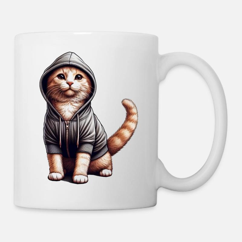 Katze trägt Kapuzenpullover - Tasse - Weiß