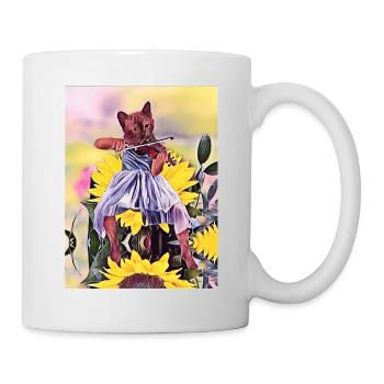 Chat violoniste sur Tournesol - Mug blanc - blanc - Droite