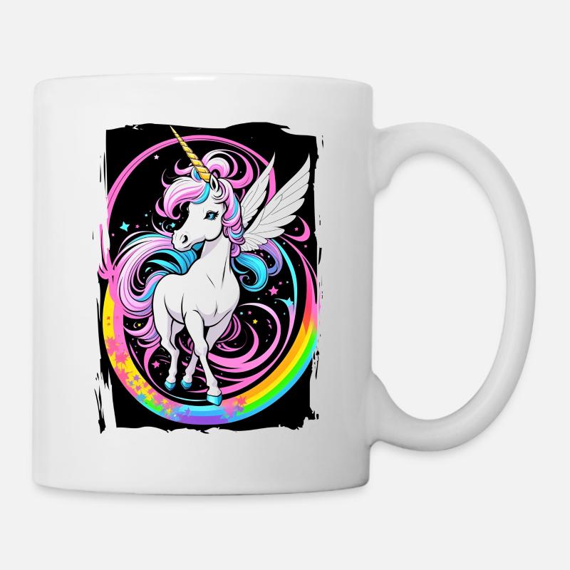 Einhorn auf Regenbogen - Tasse - Weiß