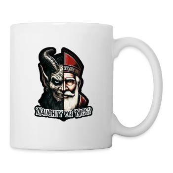 "Frecher oder netter Weihnachtsmann mit zwei Gesichtern VS Krampus - Tasse - Weiß - Rechts