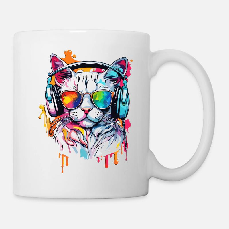 Kopfhörer / Audio / Musik / Tier / Katze / cool - Tasse - Weiß