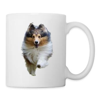 Cheerful running Sheltie, happy cute dog - Mug - white - Right
