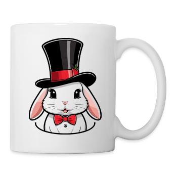 Rabbit head with hat and bow tie - Mug - white - Right