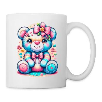 Bunter Teddybär - Farbglanz & Herzdetails - Tasse - Weiß - Rechts