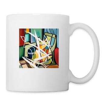 Abstrakte Katze auf T-Shirt - Tasse - Weiß - Rechts