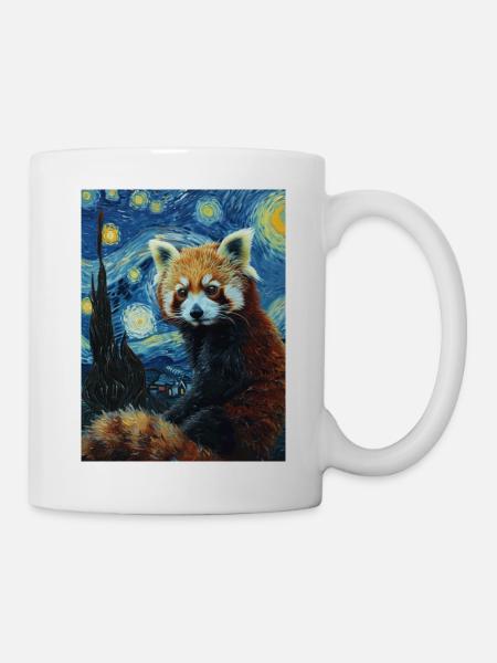roter panda, van gogh, sternennacht - Tasse - Weiß
