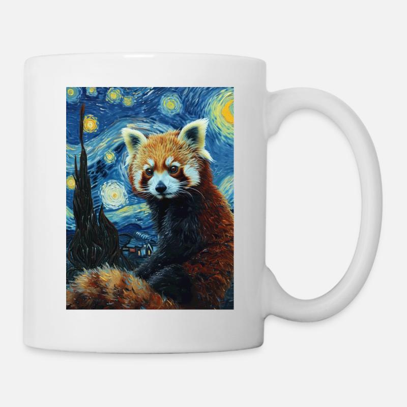 roter panda, van gogh, sternennacht - Tasse - Weiß