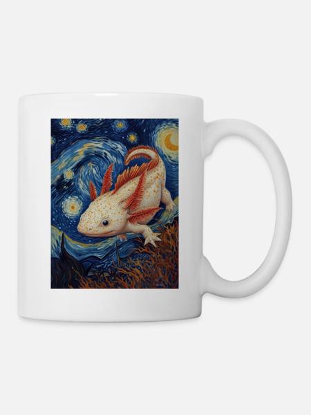 axolotl, van gogh, sternennacht - Tasse - Weiß