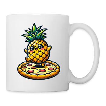 Ananas kawaii dansant sur une pizza - Mug blanc - blanc - Droite
