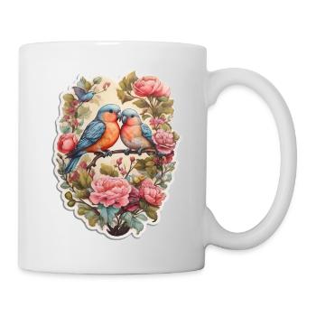 Zwei Turteltauben sitzen auf einem herzförmigen As - Tasse - Weiß - Rechts