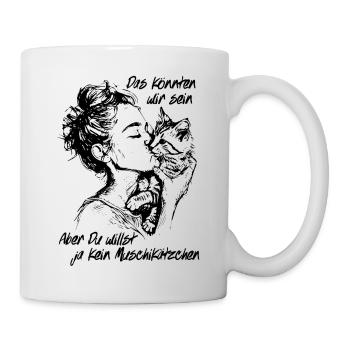 Woman & Kitten Humor T-Shirt - Smooching Trend! - Mug - white - Right