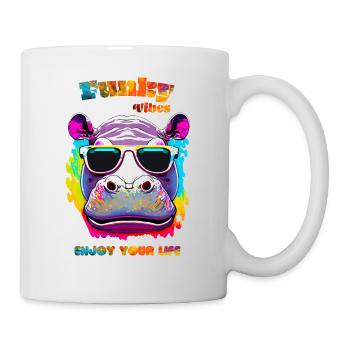Funky vibes. Enjoy your life. Hippopotamus - Mug - white - Right