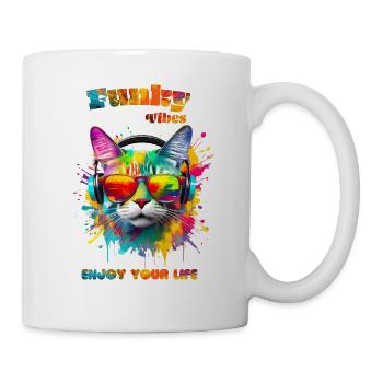 Funky vibes. Enjoy your life. Cat - Mug - white - Right