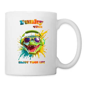 Funky Vibes. Genieße dein Leben. Krokodil - Tasse - Weiß - Rechts