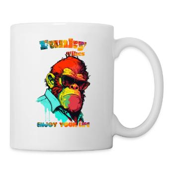 Funky Vibes. Genieße dein Leben. Gorilla - Tasse - Weiß - Rechts