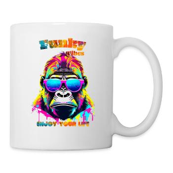 Funky Vibes. Genieße dein Leben. Gorilla - Tasse - Weiß - Rechts