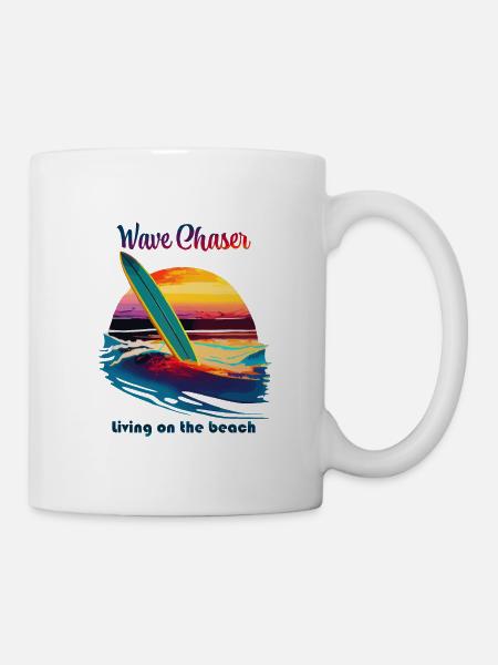 Wave chaser, living on the beach - Mug - white