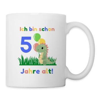 5 Jahre Kinder Geburtstag Dino Geschenk - Tasse - Weiß - Rechts