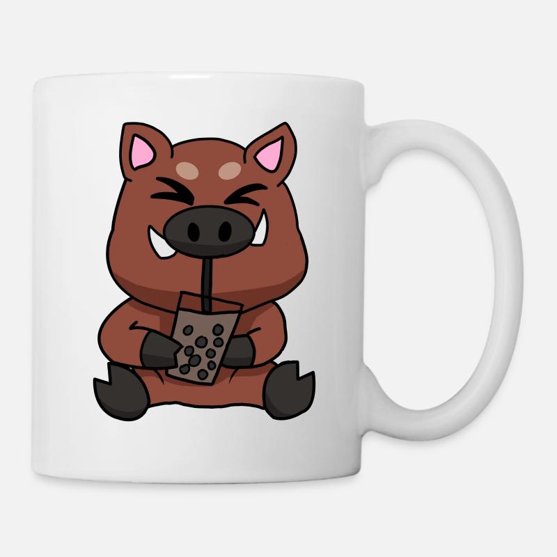 Bubble Tea Drinking Wild Boar Anime Kawaii - Mug - white