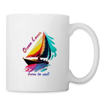 Ocean Lover, born to sail. Sailing ship - Mug - white - Right