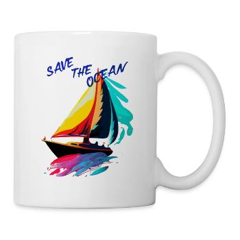 Save the Ocean. Voilier - Mug blanc - blanc - Droite
