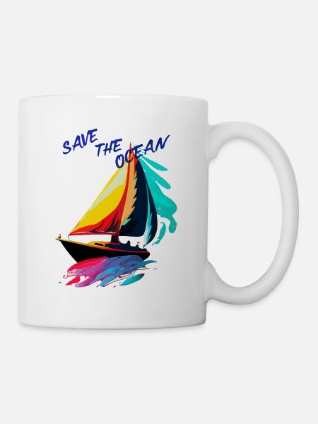 Save the Ocean. Sailing ship - Mug - white
