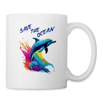 Rettet den Ozean. Delfin - Tasse - Weiß - Rechts