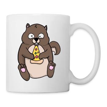 Fat Squirrel Eating Pizza Funny Comic Style - Mug - white - Right