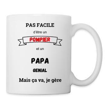 Pas facile d'être Pompier et Papa génial - Mug blanc - blanc - Droite