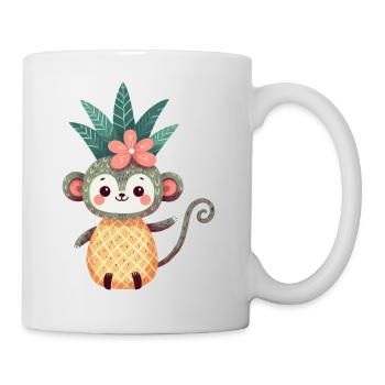 Affe Schimpanse Ananas Fruchtig Süß Comic Kunst - Tasse - Weiß - Rechts