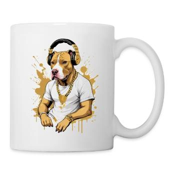 Chien bouledogue avec écouteurs - Mug blanc - blanc - Droite