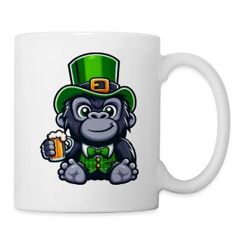 St. Patrick's Gorilla mit Bier Cartoon - Tasse - Weiß - Rechts