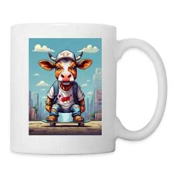 Comic Kuh auf Skateboard - Tasse - Weiß - Rechts