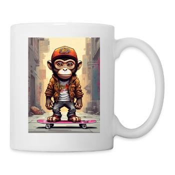 Comic Affe auf Skateboard - Tasse - Weiß - Rechts